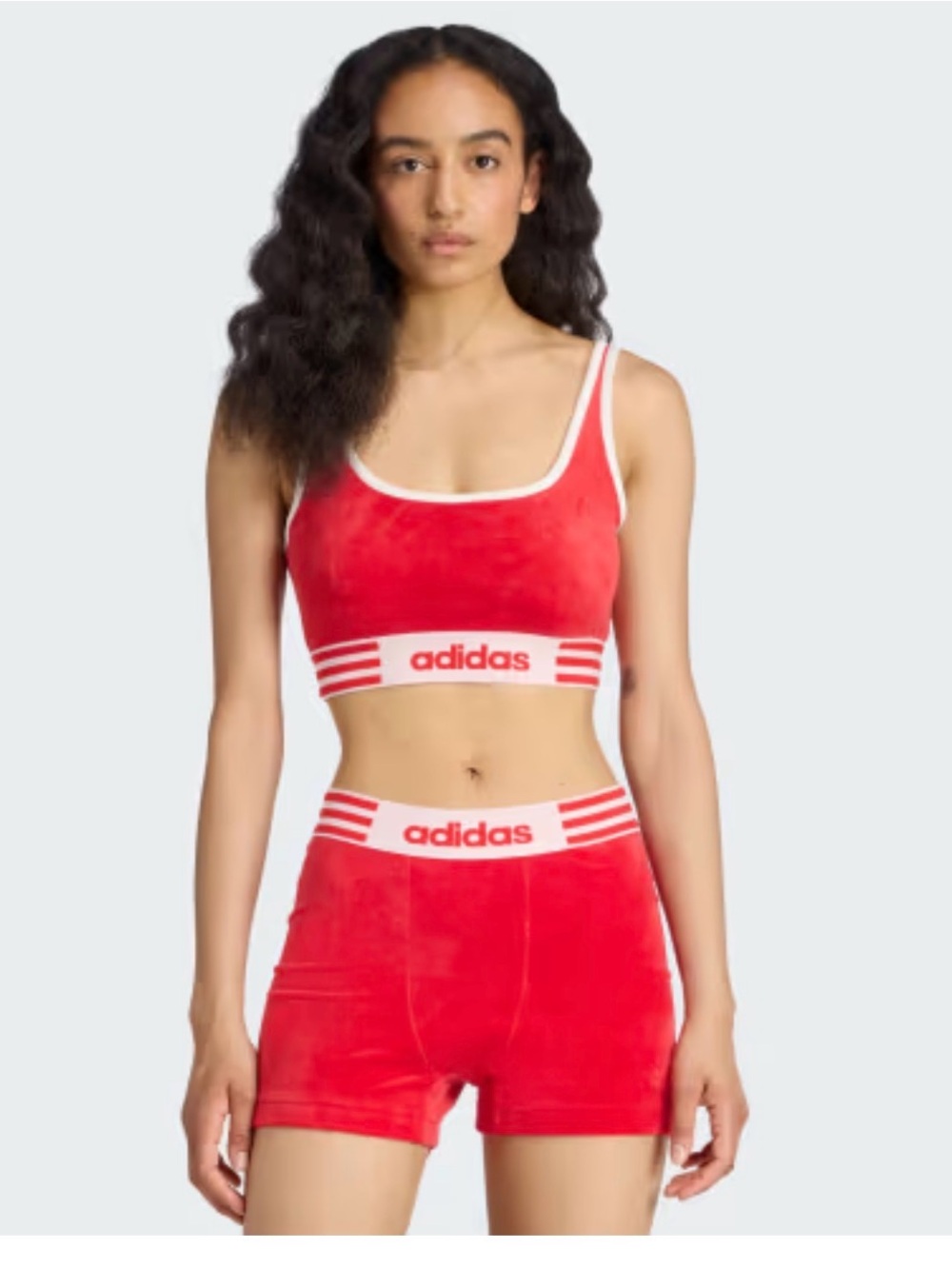 adidas Winterized Red Two-Piece Athletic Crop Top and Cycling Shorts|-S & M